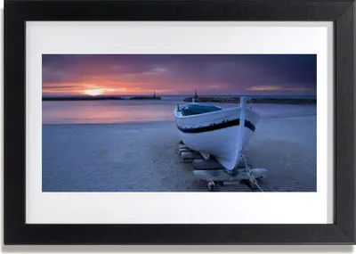 Produktbild von Bild 30x20 MDF-Rahmen Wandkunst Boat Beach, Sonne, Landschaft