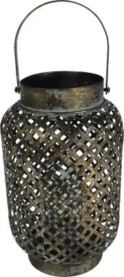 Productafbeelding van Lantaarn - Ø21,5 x 30,5 cm - Groen - Goud - Metaal