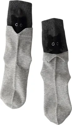 Produktbild von 1 Paar Cartoon-Katzensocken, Herbst/Winter, feuchtigkeitsableitend, gestrickt, wadenlang, dehnbar, für Damen und Herren, sportlich-lässig, aus Baumwolle, Crew-Socken