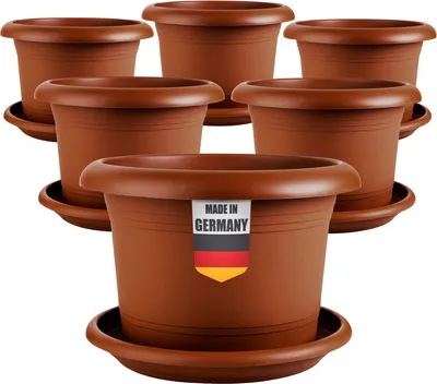 Produktbild von Centi Pflanzkübel 6er Set, Kunststoff, Terrakotta, 40 cm Durchmesser, Robust, Frostsicher, mit Untersetzer, außen