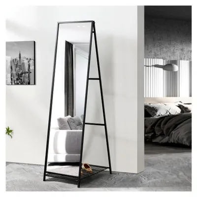 Produktbild von Standspiegel Ruffano Ganzkörperspiegel 148,5 x 40 cm Ankleidespiegel Schwarz