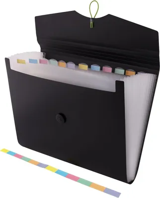 Image de D.RECT 5580 : Classeur à soufflet pour l'organisation - Classeur de documents extensible - Douze compartiments format A4 - Couleur noire