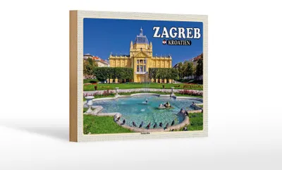 Produktbild von Holzschild Reise 18x12 cm Zagreb Kroatien Kunstpavillon Dekoration