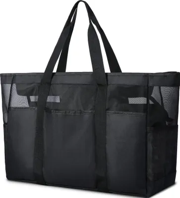 Image de Sac de plage Lubardy XXL pour femmes avec fermeture éclair et design en maille