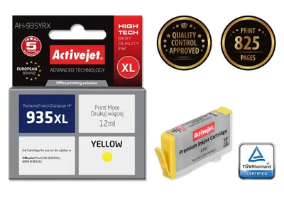 Produktbild von Activejet AH-935YRX Tintenpatrone (Ersatz für HP 935XL C2P26AE; Prämie; 12ml; gelb), Hohe (XL-) Ausbeute, Gelb, Tinte auf Farbstoffbasis, 12 ml, 1 Stück(e), Einzelpackung