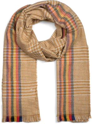 Produktbild von styleBREAKER Damen weicher Schal mit Pepita Hahnentritt Muster, bunten Streifen und Fransen, Winter, Stola 01017121