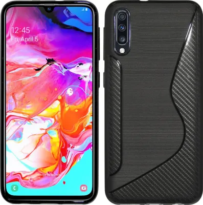 Produktbild von cofi1453® S-Line Hülle Bumper kompatibel mit Samsung Galaxy A70 (A705F) Silikonhülle Stoßfest Handyhülle TPU Case Cover Schwarz