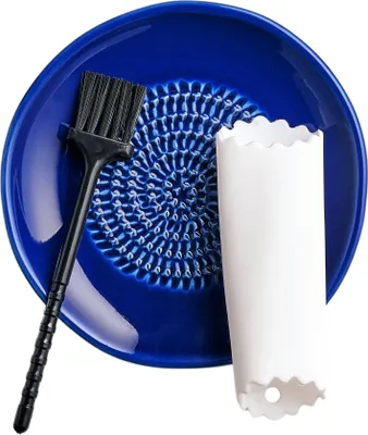 Produktbild von TURBO PRODUKTE Keramikreibe Set inkl. Knoblauchschäler und Pinsel - Ideal für Knoblauch, Ingwer und Zitronen - Spülmaschinenfest