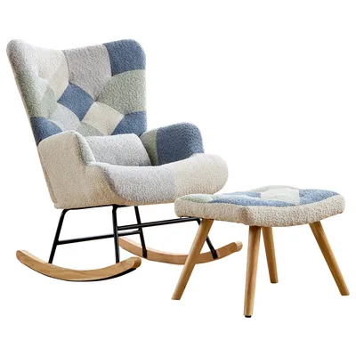 Image de Fauteuil relax à bascule avec repose-pieds, fauteuil moderne en tissu, canapé-lit rembourré pour salon, chambre à coucher, bureau