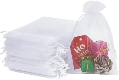 Produktbild von Organzasäckchen, 10x15 cm, 100 Stück | Mit Kordelzug, Für Hochzeiten, Schmuck, Geburtstage und Gastgeschenke