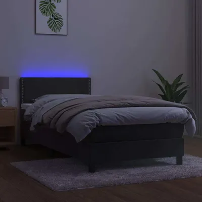 Produktbild von The Living Store Boxspringbett mit Matratze & LED Dunkelgrau 90x200 cm Samt