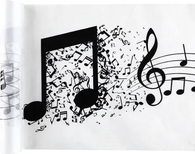 Produktbild von Tischläufer Vlies Musik Notenschlüssel 30 cm x 5m - Weiß Schwarz