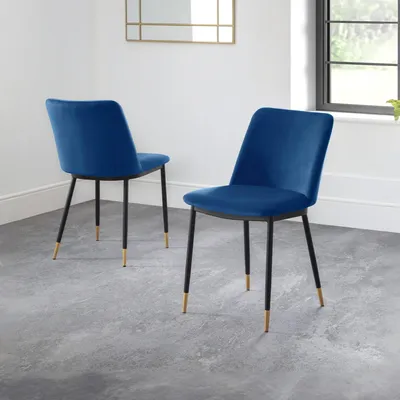 2er-Set Esszimmerstühle, Samt, Blau, 83x50x59 cm