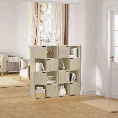 Produktbild von Bücherregal Kubus Regal - Kubus Organizer - Stehendes Regal - Weiß/Hell Eiche - E1 Holz - Platzsparend - Multifunktional - 60cm x 120cm x 30cm