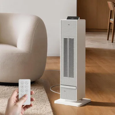 Produktbild von EMKE Turm-Heizlüfter 2000 W, PTC-Keramikheizung mit Kaltluftfunktion, 15–35 °C, 12 Std. Timer, 80° Oszillation, mit Fernbedienung, 24x24x70 cm