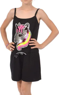 Produktbild von KMISSO Mädchen Jumpsuit kurz Wendepailletten Einhorn Schwarz 104