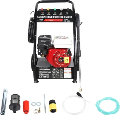 Produktbild von NL 150 - Benzin Hochdruckreiniger - 7,5 HP - 3400 U/min - 4-Takt Einzylinder luftgekühlt - Handseilstart - 5 Düsen - Schwarz/Rot