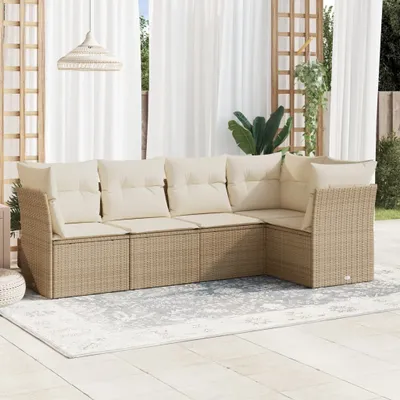 Produktbild von CLORIS 5-tlg. Garten-Sofagarnitur - mit Kissen - Beige Poly Rattan - Gartenmöbelgarnituren LL0000255716