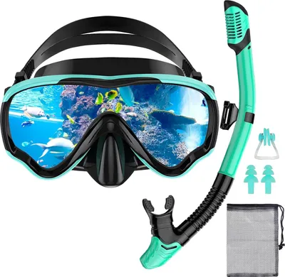Immagine prodotto di Set da snorkeling per adulti - maschera da immersione e boccaglio asciutto con maschera da immersione in vetro temperato anti-perdita e anti-appannamento per snorkeling, nuoto e immersioni (verde)