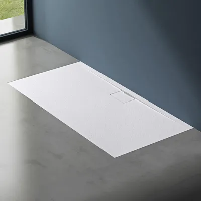 Image de doporro Receveur de Douche Bac à Douche Ultra Plat en Solid Surface Blanc Mat Geoma07 100x160x3 cm avec Bonde AL06