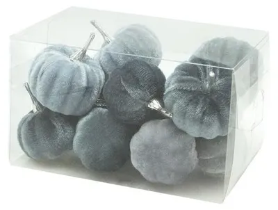 Obrázek produktu pro Sada 12 sametových, šedých dekorací na Halloween ve tvaru dýní