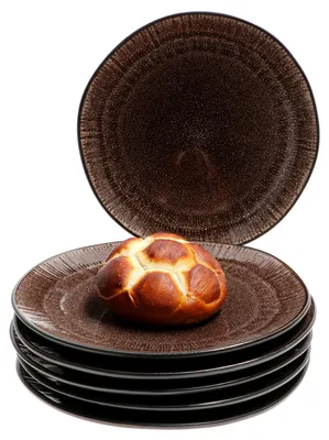 Immagine prodotto di Set da 6 piatti da torta Reactive Glaze Brown – Piatti da colazione marroni per 6 persone