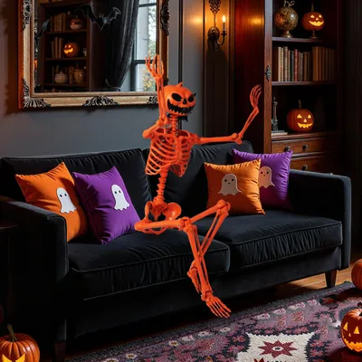 Produktbild von GOPLUS Halloween Deko Skelett, dekoratives Skelett in Lebensgröße mit 7 beweglichen Gelenken & Aufhängekordel, Dekoration skeleton für Spukhaus