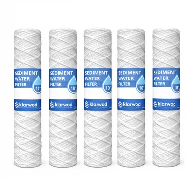 Produktbild von KLARWOD Wasserfilterpatrone 10" (5 Mikron) 5 Pack String gewickelt Sediment Wasserfilterkartusche ganze Haus Sediment Filtration Universal Ersatz