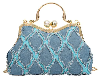 Immagine prodotto di CORIOS: Borsa da sera in jeans da donna, con strass, ideale per matrimoni, cerimonia, o come borsa da sposa. Disponibile anche in versione con perline
