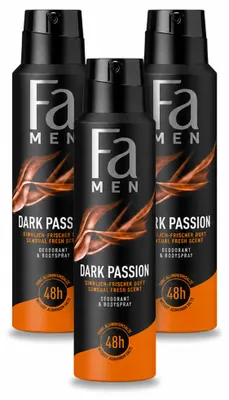 Obrázek produktu pro 3 kusy deodorantu ve spreji Fa Men Dark Passion, 150 ml - výhodná balení