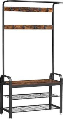 Image de Porte-manteau avec siège et 9 crochets, marron-noir, 183 cm