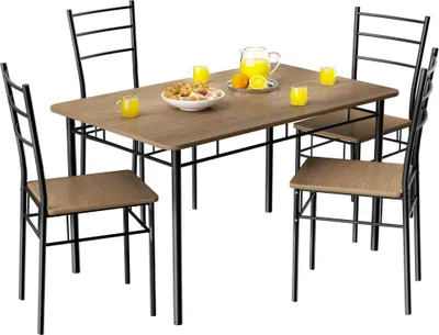 Image de Ensemble de salle à manger 5 pièces marron comprenant une table et 4 chaises