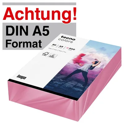 Immagine prodotto di tecno 88324411-A5 tecno Kopierpapier colors rosa DIN A5 80 g/qm 500 Blatt