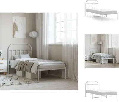 Produktbild von vidaXL Bettgestell mit Kopfteil Metall Weiß 90x200 cm -  Betten & Bettgestelle