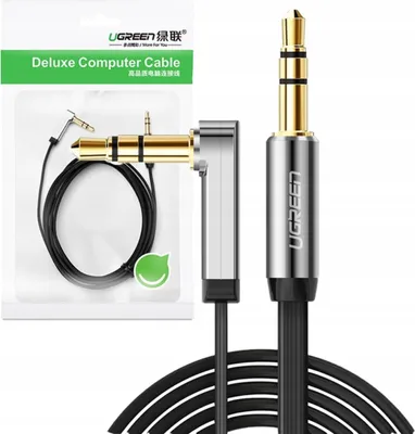 A product shot of a Ugreen AUX cable with its packaging.