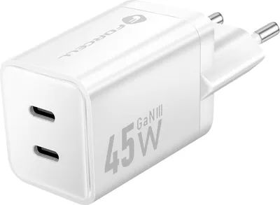 Produktbild von Forcell, Doppel 45W GaN III Ladegerät USB-C PD / QC 4.0 Ultra-Kompakt, Weiß