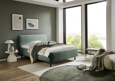 Produktbild von Meise Möbel Stauraumbett Primo 140x200 cm | Bettkasten & Lattenrost | Strukturstoff Dunkelgrün | Metallfuß schwarz