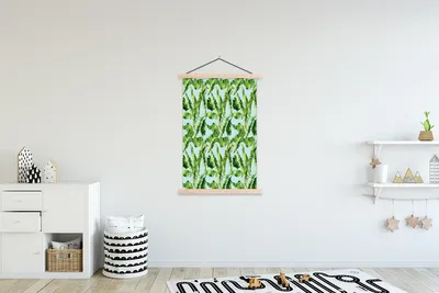Produktbild von MuchoWow® Textilposter Vintage - Blätter - Muster 120x180 cm mit holzfarbenen Rahmen - Textil-Plakat