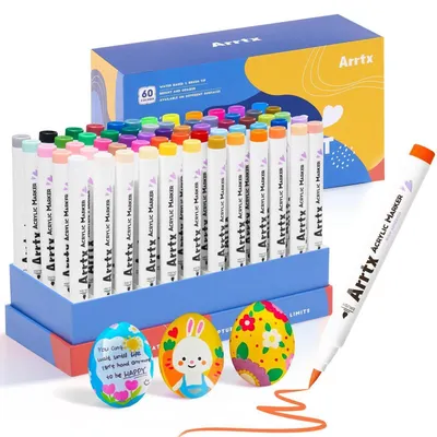 Produktbild von Acrylstifte für Steine, 60 Farben, 1-6mm Pinselspitze, wasserfest