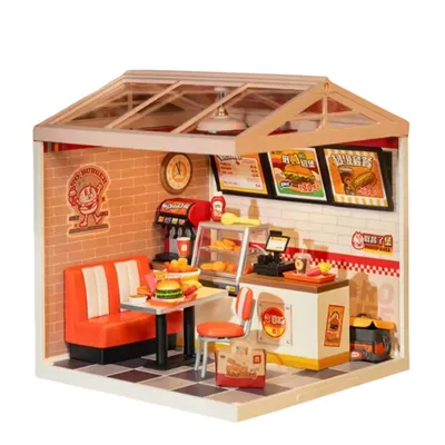 Produktbild von FORSMANO Hamburger-Laden-Spielzeug-Puzzle mit 110 Puzzleteilen, DIY-Miniatur haus mit LED, Geschenk und Deko für Erwachsene und Kinder