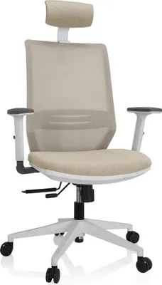 Produktbild von hjh OFFICE Profi Bürostuhl PROFONDO PRO W Ergonomischer Schreibtischstuhl mit Armlehnen (höhenverstellbar) Stoff / Netzstoff Beige Drehstuhl für Büro, Zuhause