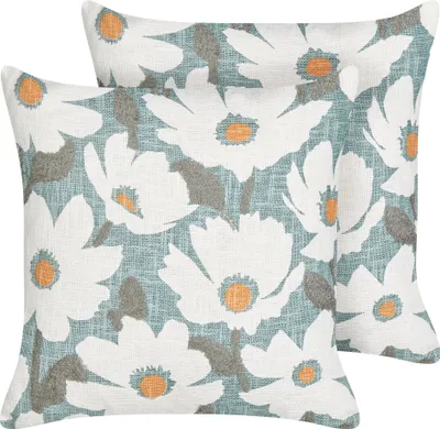 Zdjęcie produktu dla BELIANI 2 poduszki niebieskie bawełna 45 x 45 cm w kwiaty ręcznie wykonane zdejmowana poszewka wypełnienie w stylu boho