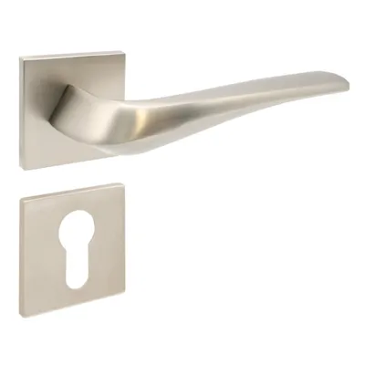 Produktbild von DOMINO Türgriff Drückergarnitur PZ-Profilzylinder Set | Türklinke für Zimmertür, Bürotür, Kellertür & Innentür | Aluminium | Satin Nickel | ADEL-QR SN