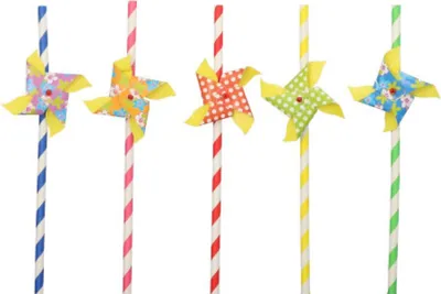 Immagine prodotto di 50 cannucce di carta Ø 6 mm - 20 cm colori assortiti "Mulino a vento"