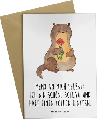 Produktbild von Mr. & Mrs. Panda babykarte Otter Blumenstrauß - Weiß - Geschenk, Süß, osterkarte, Positiv, weihnachtskarten, Seeotter, genesungskarte, einladungskarten, hochzeitskarten