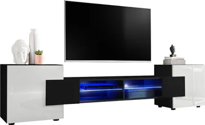 Produktbild von Komodee | TV-Schrank mit 2 Türen Merano | Korpus Schwarz Frontfarbe Schwarz und Weiß