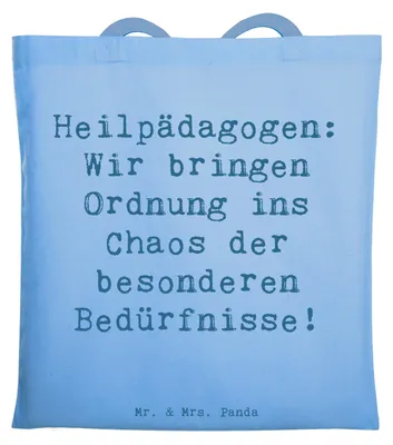 Produktbild von Mr. & Mrs. Panda dokumententasche Spruch Heilpädagogin Chaosordnung - Sky Blue - Geschenk, Geschenke für Berufstätige, Hingabe, Anerkennung, Tote Bag, Jutebeutel, Tasche