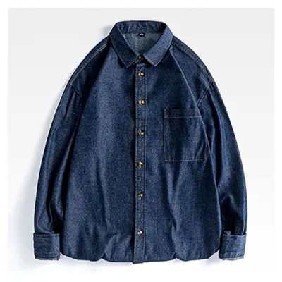 Produktbild von Jeanshemd Herren bügelfrei im japanischen Stil, Langarm, mit Taschen, Denim Shirt, Regular Fit, Hemdjacke, Button Down, Oversized Jeansbluse