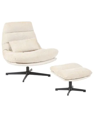 Produktbild von BELIANI Sessel mit Hocker Hellbeige Chenille Stoff Gesteppt Drehfunktion Dicke Polsterung Ohne Armlehnen Retro Wohnzimmer Schlafzimmer Flur Ausstattung