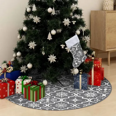 Image de The Living Store Couverture de luxe pour arbre de Noël avec chaussette Gris 90 cm de tissu